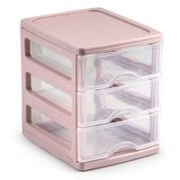 Ladekastje bureau organizer - 3 lades - roze/transparant - L13 x B17 x H17 cm - kunststof