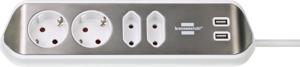 Brennenstuhl 1153590420 Estilo Corner - Stekkerdoos - 2x USB - 4 x Sockets - Zilver