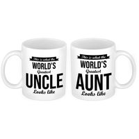 Worlds greatest Aunt en Uncle mok - Cadeau beker set voor Oom en Tante   -