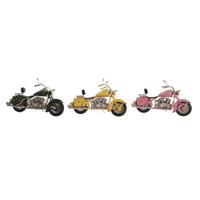 Decoratieve figuren DKD Home Decor 28 x 10 x 16 cm Roze Motorfiets Groen Geel Vintage (3 Onderdelen)