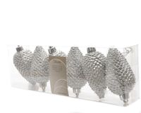 Dennenappel plastic glitter hang 8cm zilver - Ksd