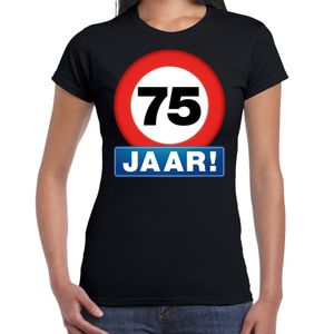 Stopbord 75 jaar verjaardag t-shirt zwart voor dames