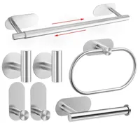 Zelfklevende RVS Badkamer Accessoireset - Geen Boren | Geborstelde Afwerking | Metalen Montage
