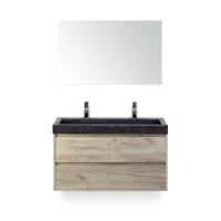 Dante Badmeubelset 100 cm - Craft Oak - Wastafel Hardsteen Wit Lucca 2 kraangaten - met Spiegel