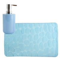 MSV badkamer droogloop mat/tapijt Kiezel - 50 x 80 cm - zelfde kleur zeeppompje - lichtblauw - Badmatjes