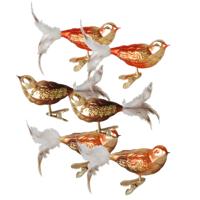 Kerst vogels - 6x stuks - op clip - bruin tinten - 11 cm - glas - decoratievogeltjes - kerstvogels
