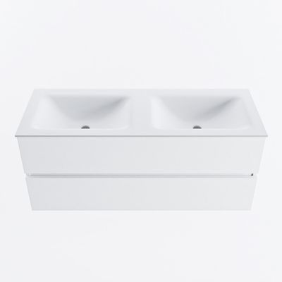 MONDIAZ VICA 120cm badmeubel onderkast Talc 2 lades. Wastafel CLOUD dubbel zonder kraangat, kleur Talc.