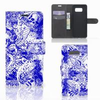 Telefoonhoesje met Naam Samsung Galaxy S8 Plus Angel Skull Blauw | Portemonnee hoesje