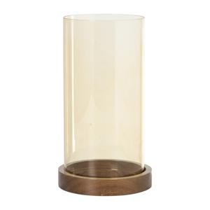 Windlicht glas en hout - beige/bruin - ø12x25 cm