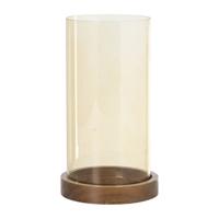Windlicht glas en hout - beige/bruin - ø12x25 cm