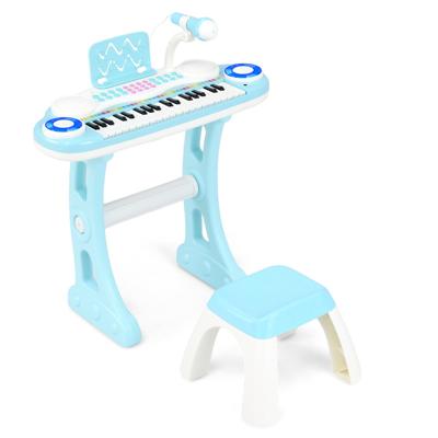 Pianotoetsenbord met 37 Toetsen Elektrisch Kinderkeyboard Opname en Weergave Pianospeelgoed met Microfoon Standaard en Kruk-Blauw