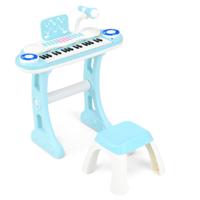 Pianotoetsenbord met 37 Toetsen Elektrisch Kinderkeyboard Opname en Weergave Pianospeelgoed met Microfoon Standaard en Kruk-Blauw