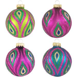 16x Color splash gekleurde glazen kerstballen glitter 7 cm kerstversiering