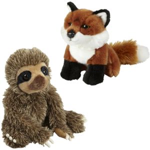 Knuffeldieren set vos en luiaard pluche knuffels 18 cm