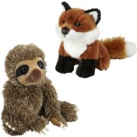 Knuffeldieren set vos en luiaard pluche knuffels 18 cm