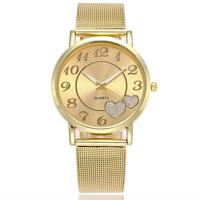 2 stuks gouden legering mesh belt dubbel hart horloge voor dames (goud)
