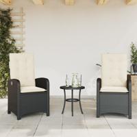 Tuinstoelen 2 st verstelbaar met kussens poly rattan zwart - thumbnail