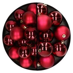 28x stuks kunststof kerstballen donkerrood 4 en 6 cm   -