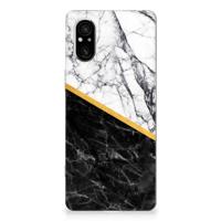 Sony Xperia 5 V | TPU | Siliconen hoesje | Marmer Wit Zwart - Origineel Cadeau Man