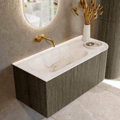 Badmeubel Mondiaz Kurve-Dlux | 105 cm cm | Meubelkleur Shadow | Wastafelkleur Frappe | Solid surface | Wasbak links zijde spoelbak | Zonder kraangat(en)