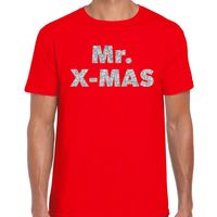 Foute Kerst t-shirt Mr X-mas zilver glitter / rood heren - thumbnail