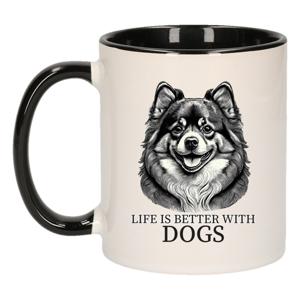 Cadeau mok voor honden liefhebbers - Pomeriaan - zwart oor - pentekening - keramiek - 300 ml