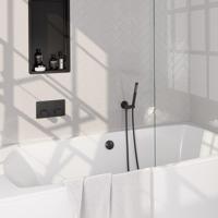 BRAUER Stripe Thermostatische Badkraan - drukknoppen - SET 03 - inbouw - badvulcombinatie - staaf handdouche - doucheslang - wandaansluitbocht - mat zwart 5-S-361