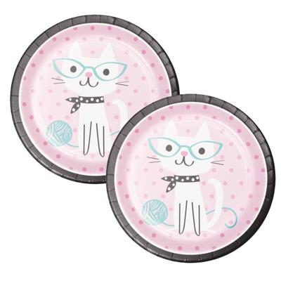 Katten/poezen thema gebek/ontbijt bordjes - 8x stuks - D23 cm - wegwerpbordjes van karton