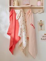 Set van 3 luiers van katoenen gaas Harten roze, bedrukt