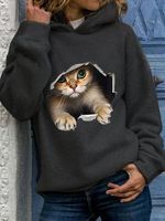 Hoodie Cat Printed Casual Plush Sweatshirt - thumbnail