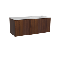 Storke Ribs zwevend badmeubel 120 x 52 cm notenhout met Mata asymmetrisch rechtse wastafel in solid surface mat wit, Verticale symmetrische rechte ribbel