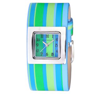 Coolwatch by Prisma CW.115 Kinderhorloge Stripes staal/leder blauw groen 25 mm