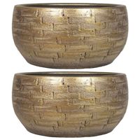 Set van 2x plantenpot/bloempot schaal keramiek glans goud stones patroon - D29/H14 cm