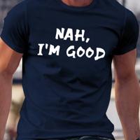 Bon&Bon Men's Graphic Slogan T-Shirt - Black Casual Round Neck Tee Navy Blue / L