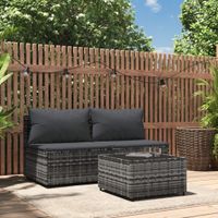 3-delige Loungeset met kussens poly rattan grijs - thumbnail