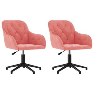 The Living Store Eetkamerstoelen - Fluweel - Roze - 56x61.5x72-80 cm - 360 graden draaibaar