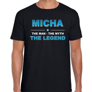 Naam cadeau t-shirt Micha - the legend zwart voor heren