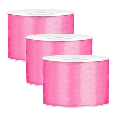 Partydeco Cadeaulint - 3x - roze - 5 cm x 25 meter - satijn - sierlint - inpakken - decoratie