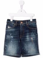 Diesel Kids short en jean à effet usé - Bleu