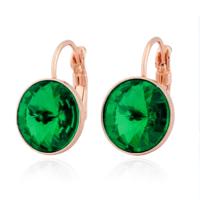LGT JWLS Oorbellen Dames met Groene Glassteen en Rosegoudkleurige Laag