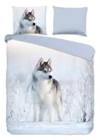 Good Morning Dekbedovertrek "husky hond" - Blauw - (200x200/220 cm) - Katoen