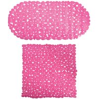 MSV Douche/bad anti-slip matten set badkamer - pvc - 2x stuks - fuchsia roze - 2 formaten - thumbnail