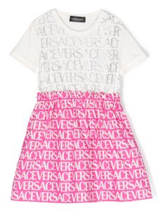 Versace Kids robe ornée de cristaux à logo imprimé - Blanc