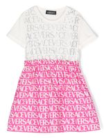 Versace Kids robe ornée de cristaux à logo imprimé - Blanc