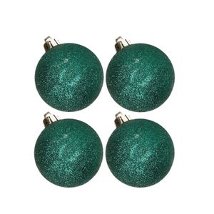 4x stuks kunststof glitter kerstballen donkergroen 10 cm