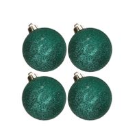 4x stuks kunststof glitter kerstballen donkergroen 10 cm