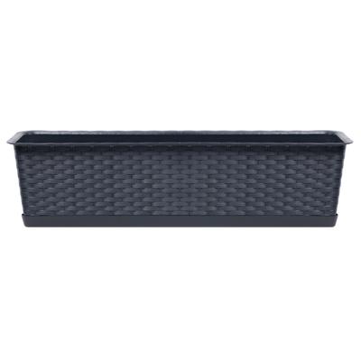 Kunststof plantenbak/bloembak Ratolla - rotan look - antraciet grijs - 40 x 17 x 15 cm
