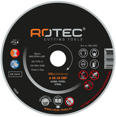 Rotec Grote doorslijpschijf t.b.v. Staal | 350 x 3,0 x 25,40 mm 786.3502