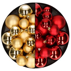 Kerstversiering kunststof kerstballen mix rood/goud 4-6-8 cm pakket van 68x stuks - Kerstbal