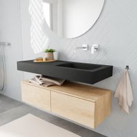 Mondiaz Alan badmeubel 120 cm washed oak 2 lades vrijhangend wastafel rechts zonder kraangat zwart